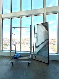 Midcentury Modern Minimalist Industrial Black Metal 6’ 6” Full-length Mirror and Clothing Rack - 🚚 Free Delivery