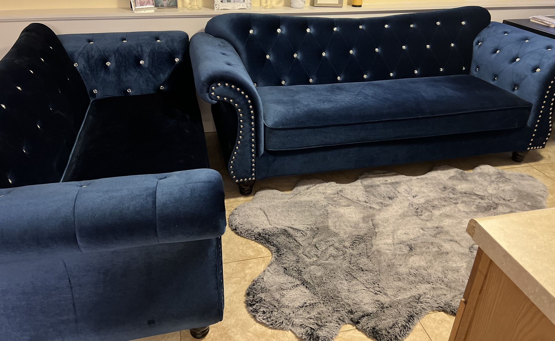 Blue Diamond Tufted Velvet Sofas