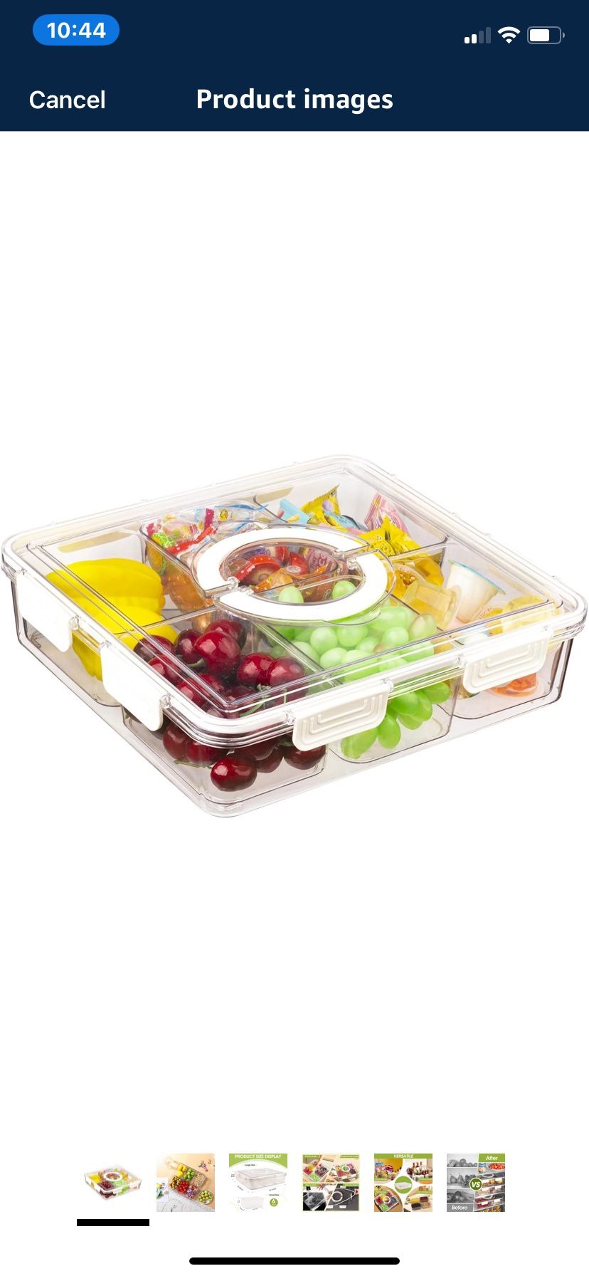Clear Storage Container with White Lid With 6 Removable Compartments