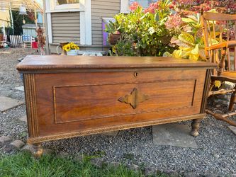 Antique Walnut Cedar Chest with Carved Detail