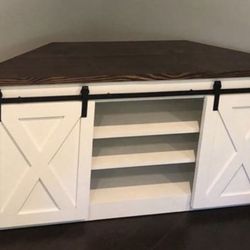 Custom TV Stand Cabinet Entertainment Center TV Lift Modern Rustic Farm House Barn Doors Console Handmade Restorations hardware Insp. Bookshelves 