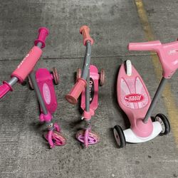 3 Pink Scooters Razor Radio Flyer