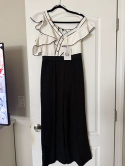 Self-Portrait Black & White Ruffle Jumpsuit – Size US 4