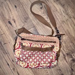 Vintage Fossil Key Purse Floral Canvas Leather Crossbody Shoulder Bag 