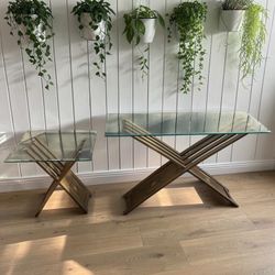 Modern Glass Top Console & Side Table Set | Metal Frame | Coffee Table