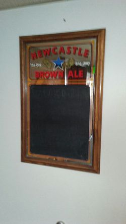 NewCastle Brown Ale mirror/bar menu chalkboard.