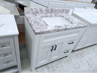 White bathroom vanity 37”w