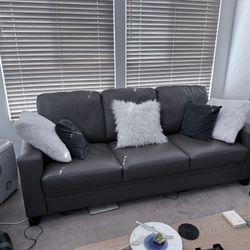 Gray Leather Like Sofa Set