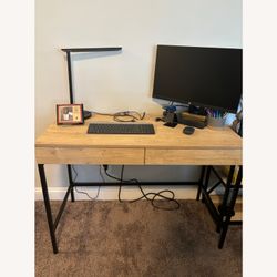 Loring Wood Writing Desk with Drawers and Charging Station