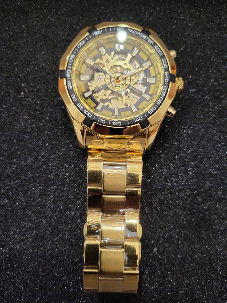 Forsining Gold Watch Stainless Steele Men