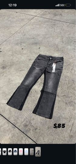 Black flared purple jeans