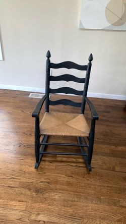 Antique Oak Ladderback Rocking Chair: English Rush Seat Armchair, Vintage Handmade Furniture
