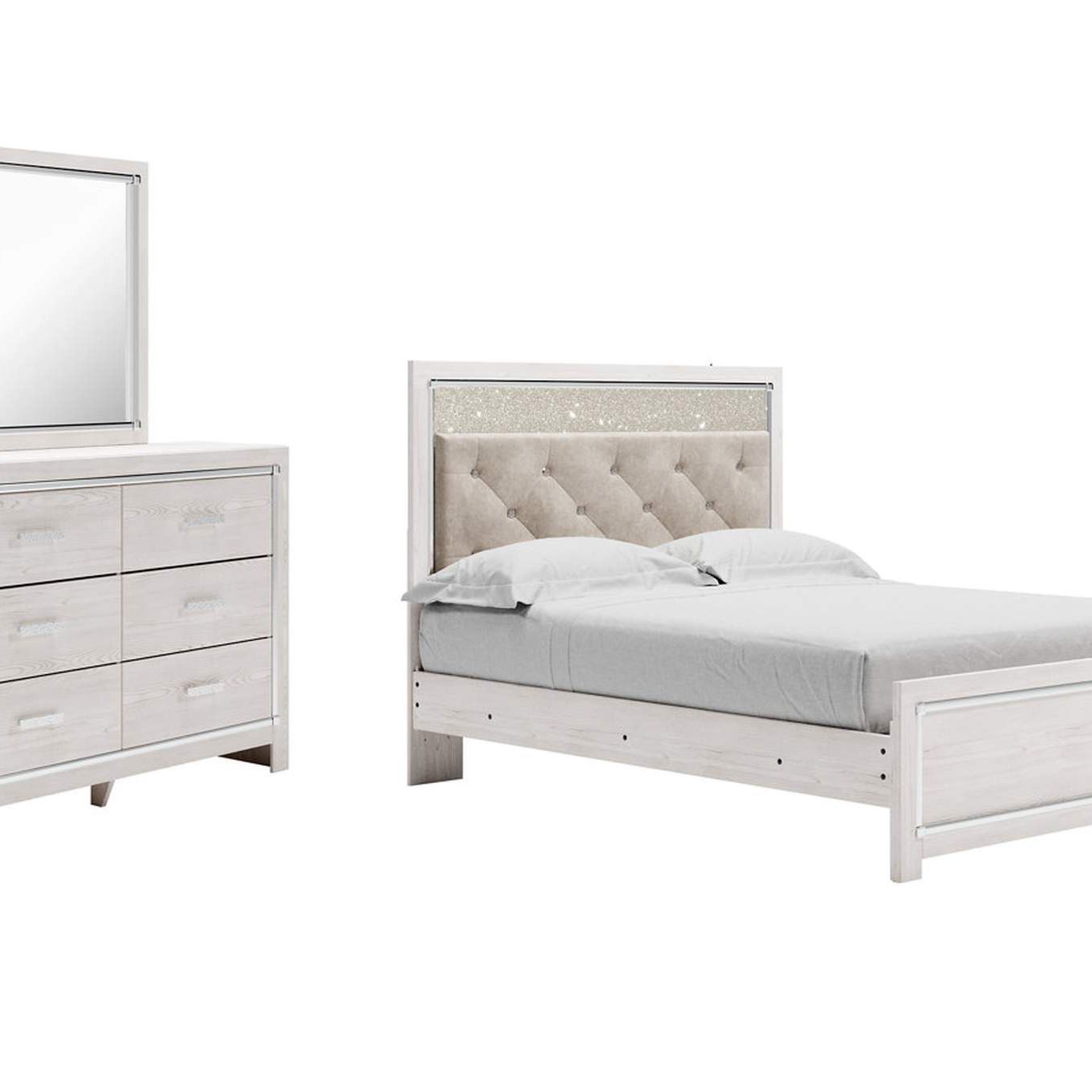 Altyra Queen Panel Bed with Mirrored Dresser Free Mattress, And Boxspring We Deliver🚚 Finance Available