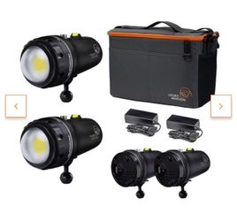 Light & Motion Double Dive 2X 15K Underwater Video Light Kit Dual Sola Video Pro 15000 Sola Pro Ball Mounts External Power Supply 24V 60W Sola Pro Bod