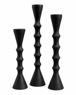 Modern Matte Black Turned Metal Candle Holders - Set of 3