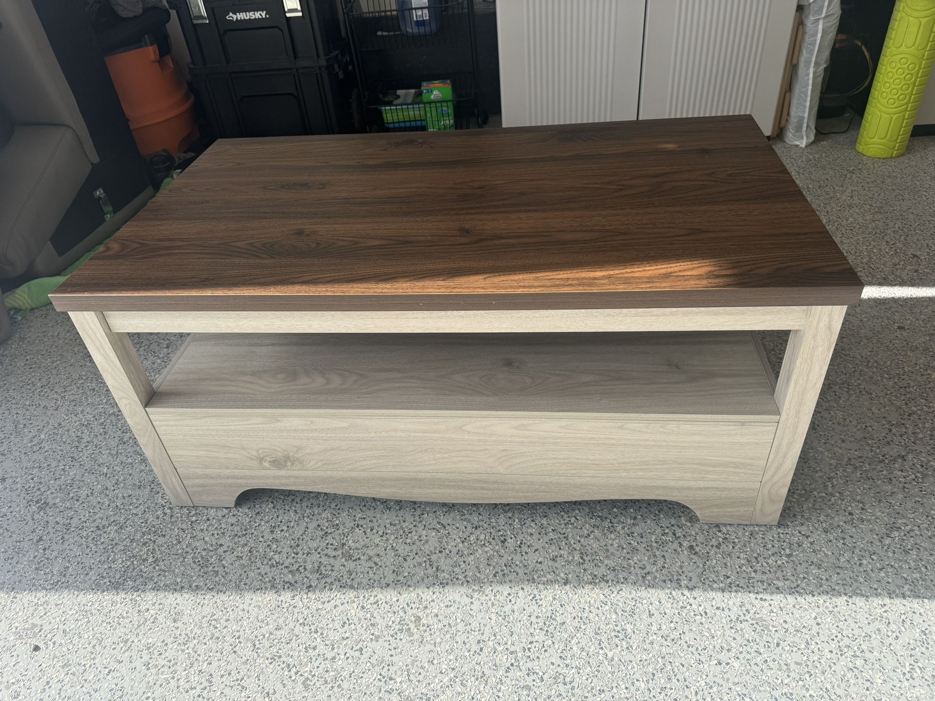 Farmhouse Coffee Table Wood Oak Brown with Curved Base