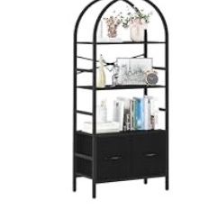 Brandnew Arched Bookshelf with Drawers, 4 Tier Book Shelf Storage Shelves, Industrial Bookcase Book Organizer for Bedroom Office, Tall Metal Bookshelv
