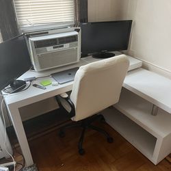 Large L Shaped White Desk (with Chair)