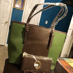 New Multi Colored Tote With Matching Wallet set