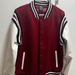 Red/White cream Bomber Varsity Jacket