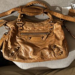 Balenciaga Town city moto purse bag giant gold hardware crossbody brown tan 