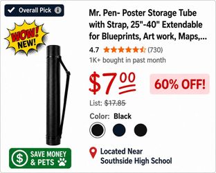 New Mr. Pen Poster Storage Tube with Strap 25-40 inch Extendable