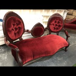 Victorian Sofa - Red Velvet - Hand Carved Wood