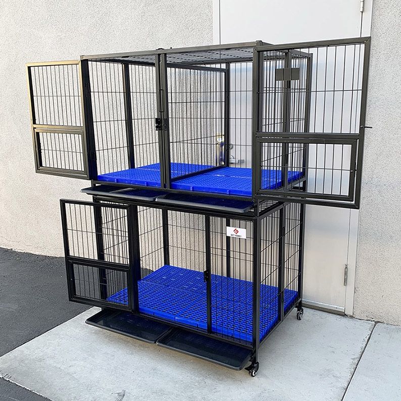 New in box) $370 (Set of 2) Stackable Dog Cage 43x30x65” Heavy
