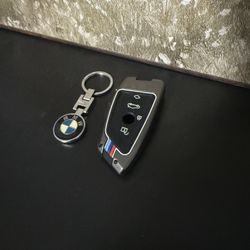 Eleganancy for BMW Key Fob Case Cover, Fit for BMW 1 3 4 5 6 7 Series X3 X4 M5 M6 GT3 GT5, Zinc Alloy and Silicon Remote Key Protector (Blade Type)
