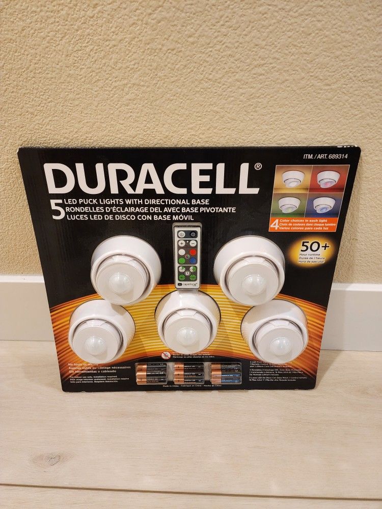 NEW Duracell 5 LED Puck Lights Wireless Remote