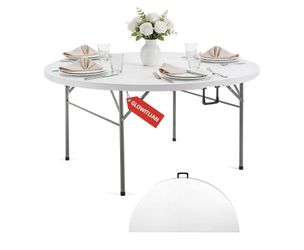 5FT Folding Table Round Plastic Table Heavy Duty Portable Commercial Table Steel Legs Picnic Table with Carrying Handle for Outdoor Parties, Banquets,