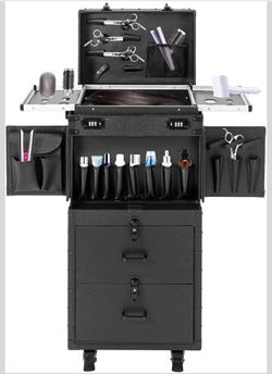 Rolling Salon Styling Case / Hairstylist Travel Trolley – Lockable – Black