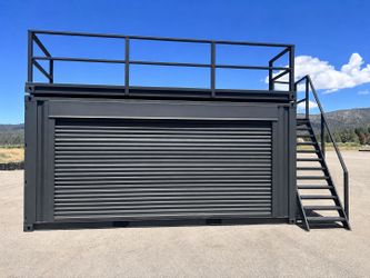 CUSTOM 20FT SHIPPING CONTAINER | ROOFTOP DECK + STAIRS | 16FT ROLL UP DOOR + MAN DOOR ENTRY (MULTI POINT ENTRY)