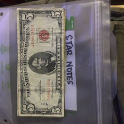 1963 Red Print 5 Dollar Bill