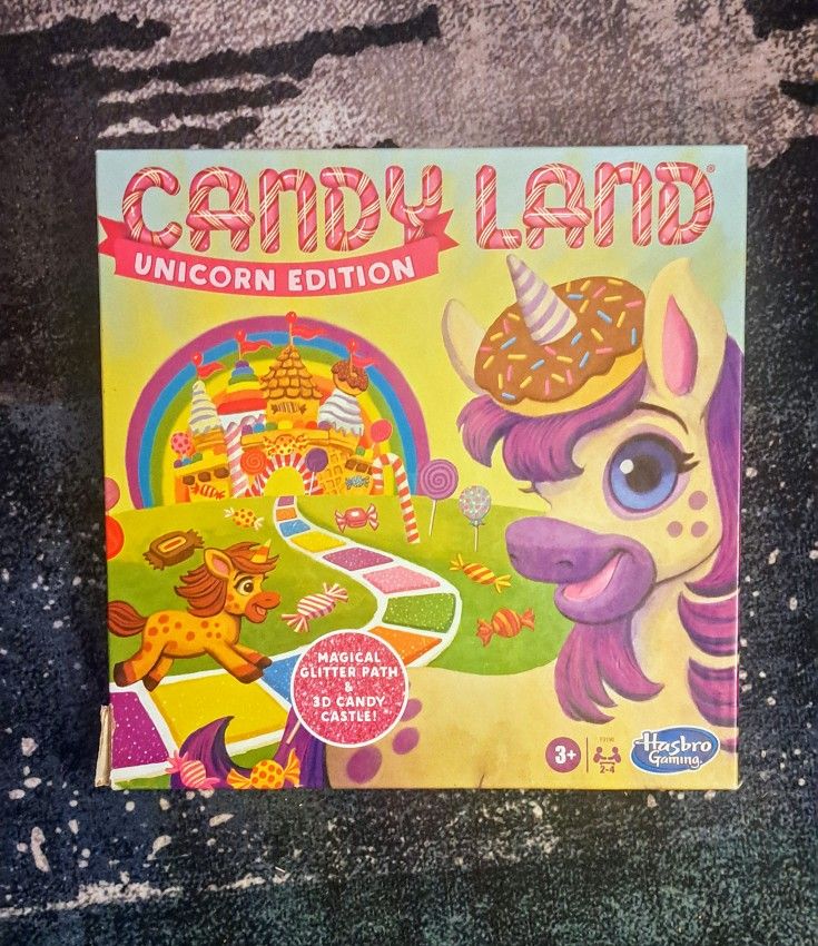 Hasbro Candy Land Unicorn Edition Preschool Board Game Open Box