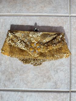 Vintage gold beaded sequin clutch purse