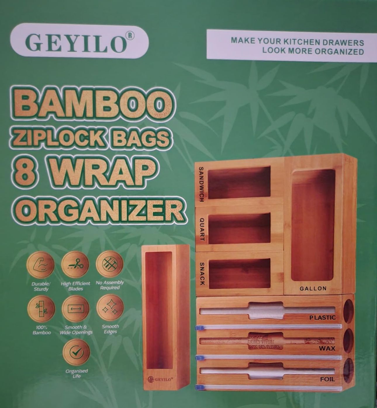 Bamboo Ziplock Bags 8 Shelf Organizer