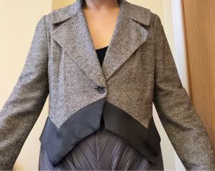 Gray Herringbone Cropped Blazer Jacket
