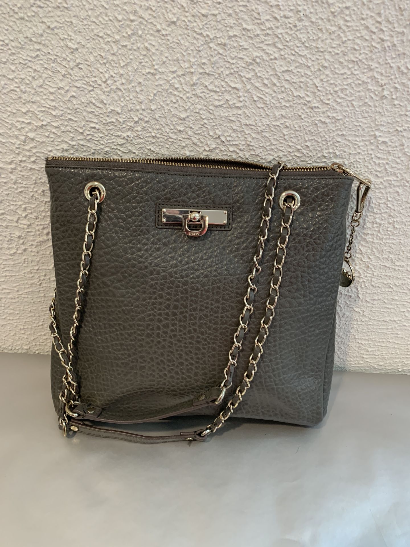DKNY Gray French Grain Leather Cross-Body/Shoulder Bag 11.5"L x 10"H Donna Karan New York,- Convertible Cross-body/Shoulder Bag Grey French Grain D