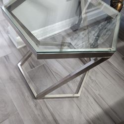 2 Benjara Square Glass Top Metal Frame End Table with X Shape Legs