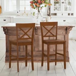 Brown Solid Wood Barstool Set Of 2 