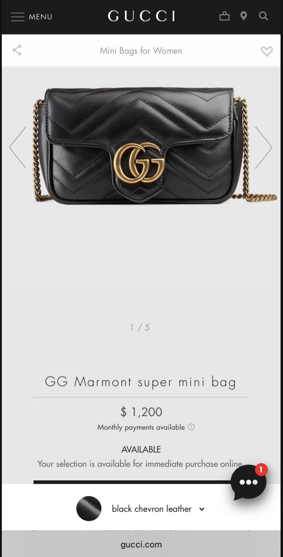 GG Marmont super mini bag in black chevron leather