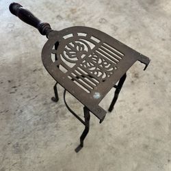 Antique Fireplace Trivet, Kettle Stand, Solid Brass & Wrought Iron, Penny Foot, 12"