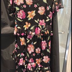 New Floar Print Black Long Women Beautiful Party Dress Only