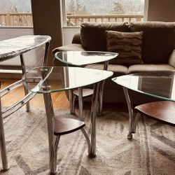 Contemporary Beveled Glass tables, Sofa Table, 2 End Tables and Coffee Table. Great condition!