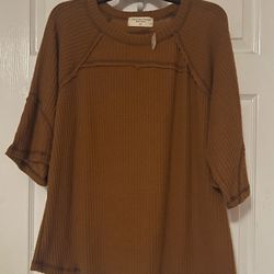 Brand New Ladies Brown Ribbed Top Size 2X