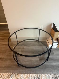 Round Glass Coffee Table Black Metal Frame