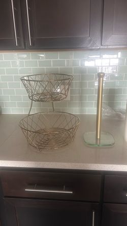 2-Tier Gold Wire Fruit Basket Stand