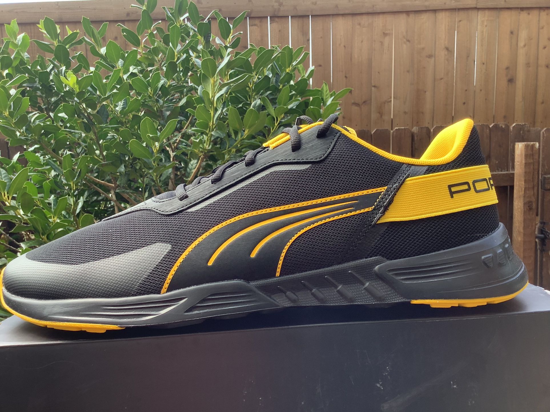 NEW MEN’S PUMA PORSCHE LEGACY TIBURION LOGO SNEAKERS BLACK/YELLOW Sz 14