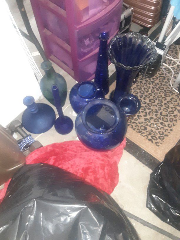 Old Blue Glass Vases 
